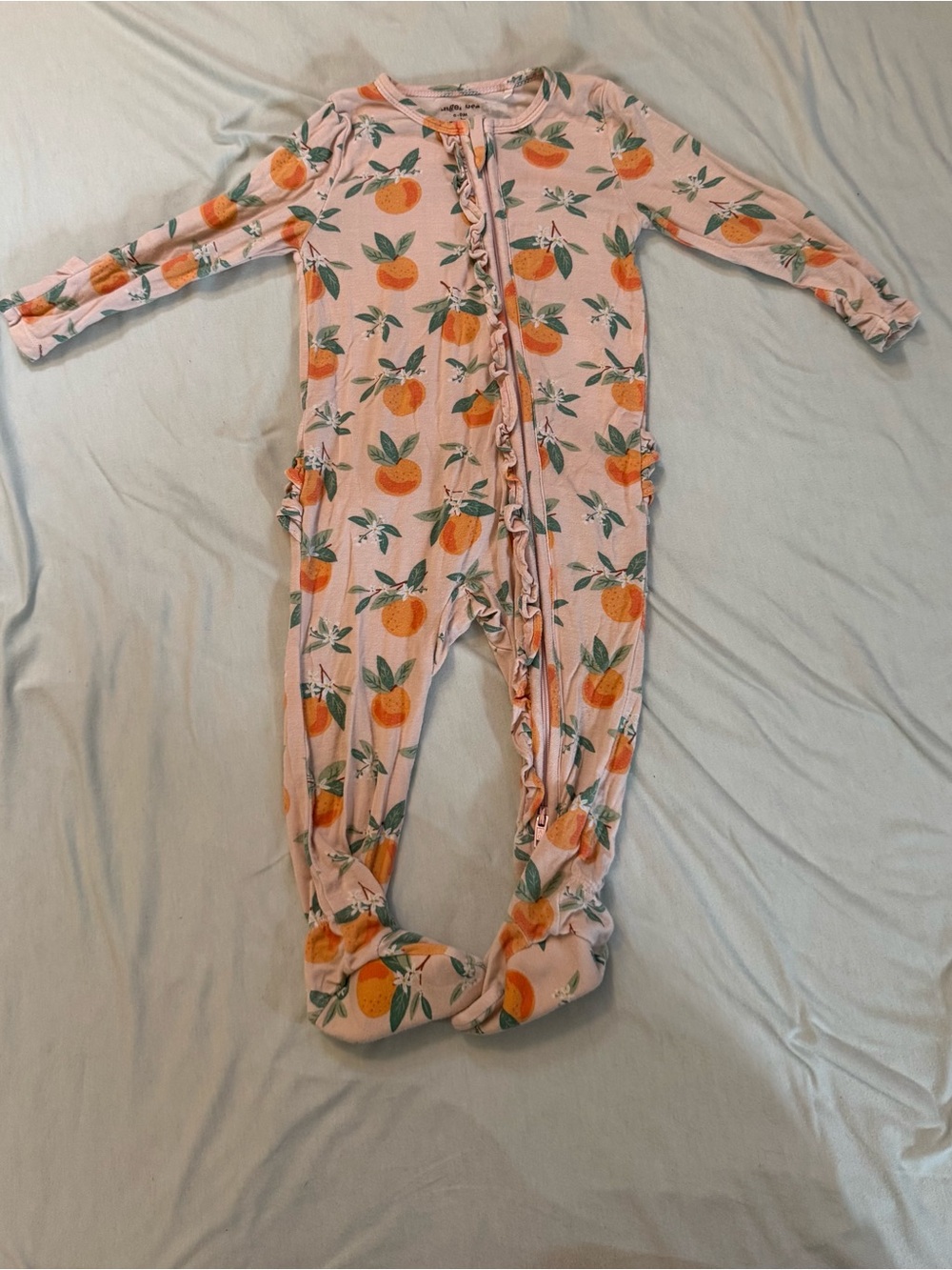 Angel Dear Peach Print One-Piece Footed Pajamas - Pink and Orange